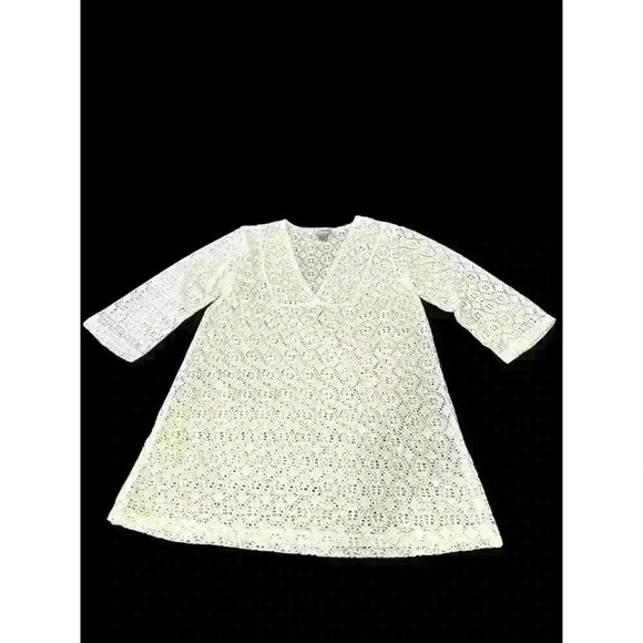 J. Valdi Swim Cover Up Women’s Medium White Eyelet Lace Crochet Look V-Neck - Picture 2 of 8